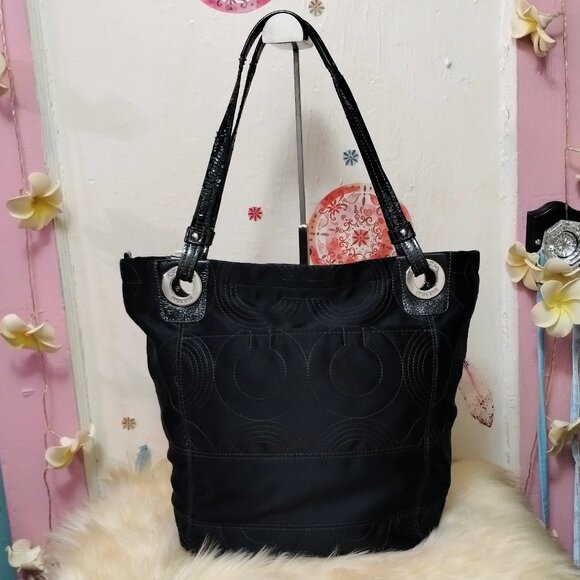 Coach Alex Signature Sateen Tote with Patent Leather Trim - Picture 3 of 14